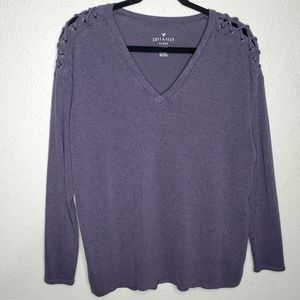 American Eagle Soft & Sexy Plush V Neck Indigo Purple Long Sleeve Top (Size: S)